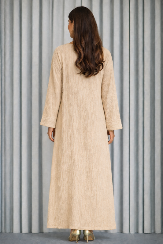 Robe longue froissée beige