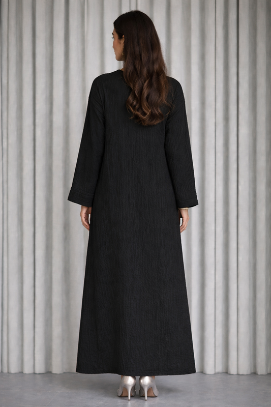 Robe longue froissée noir