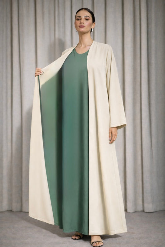 Kimono satiné réversible vert sistes