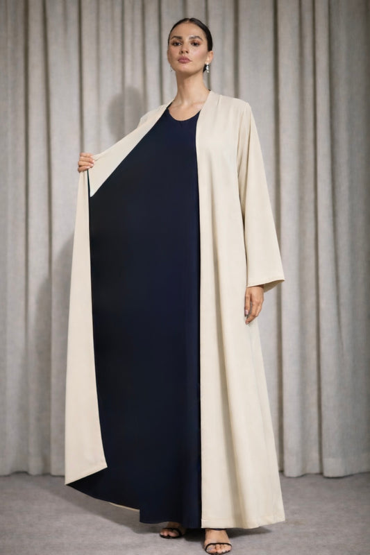 Kimono satiné réversible bleu marine