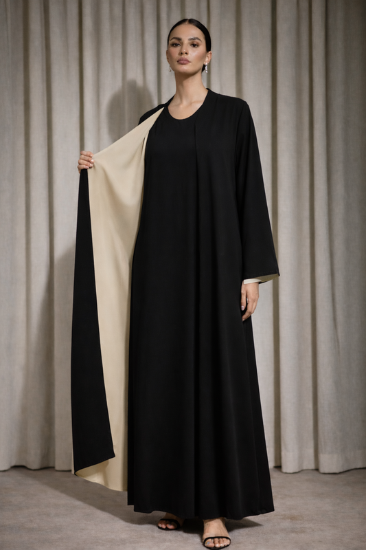 Kimono satiné réversible noir