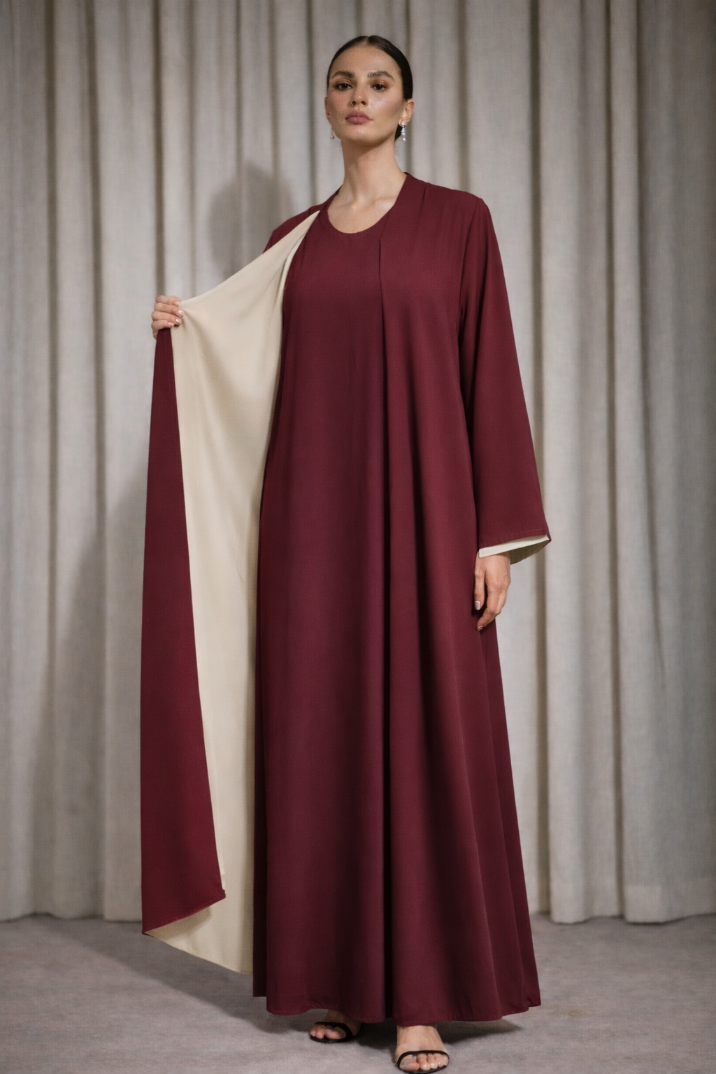 Kimono satiné réversible bordeaux – Kimono bordeaux mode modeste