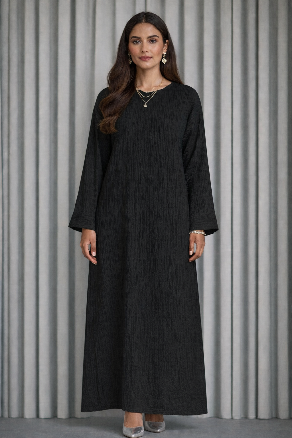 Robe longue froissée vert kaki – photo 8