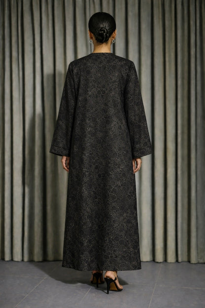 Abaya Dubai Luxe Noir satiné – vue détail
