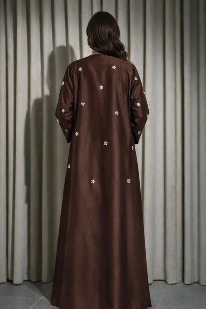 Abaya Dubai Luxe Marron – vue détail