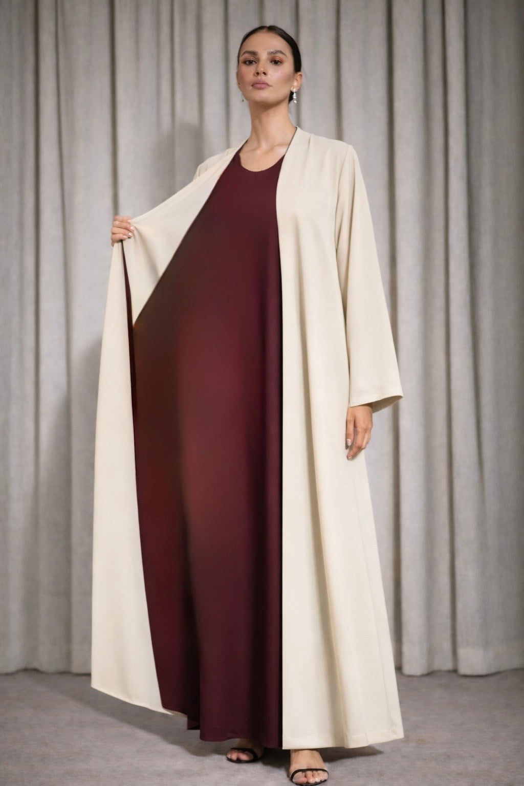 Kimono satiné réversible bordeaux – vue détail