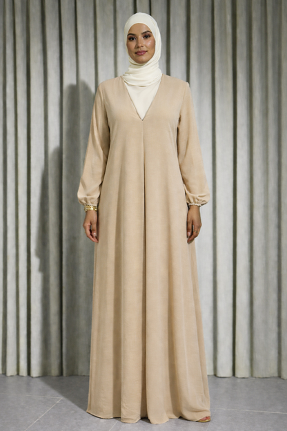 Robe Longue beige – Robe beige mode modeste